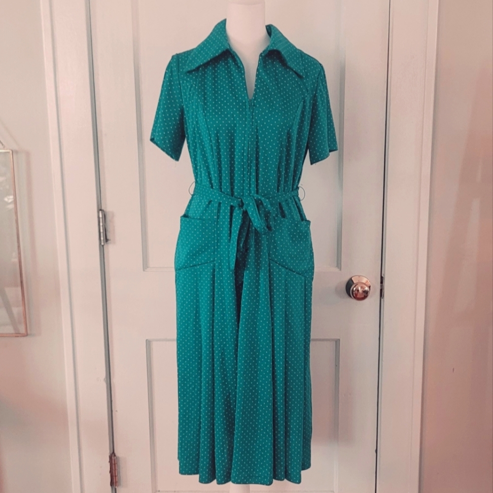 Vintage midi dress - polka dots - belted